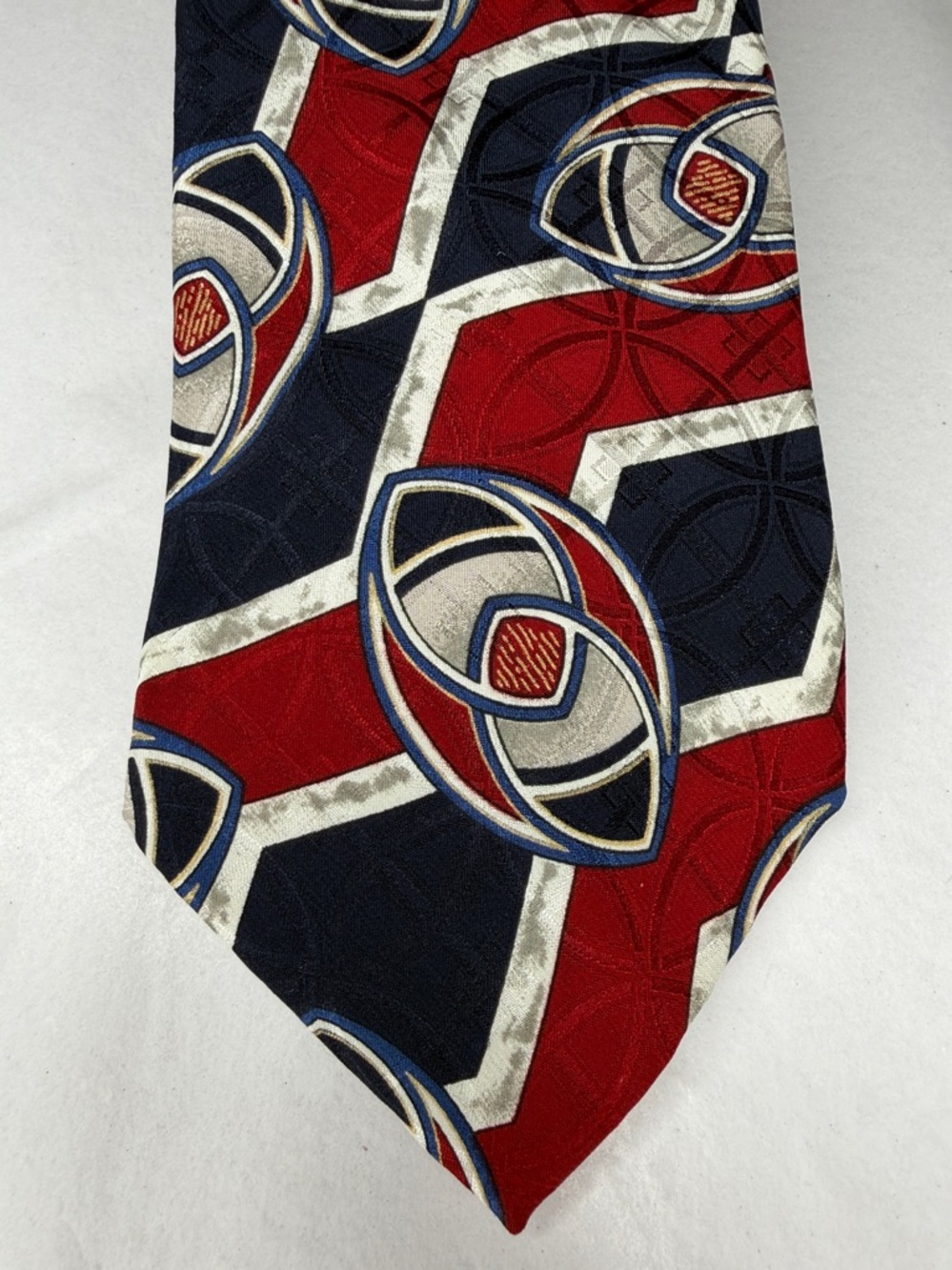 Geoffrey Beene Red Navy Silver Geometric Men's Silk Tie